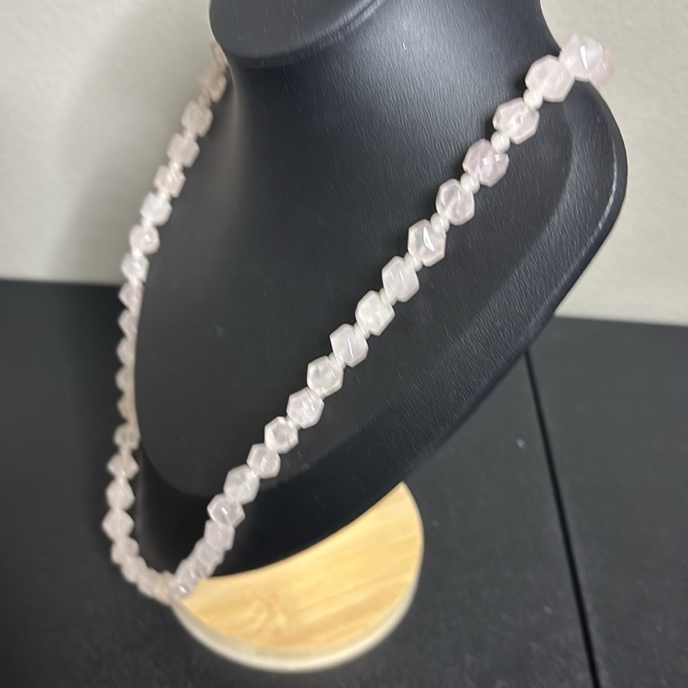 Pink Quartz Long Cube Necklace Gemstone Beaded Princess - Picture 3 of 7